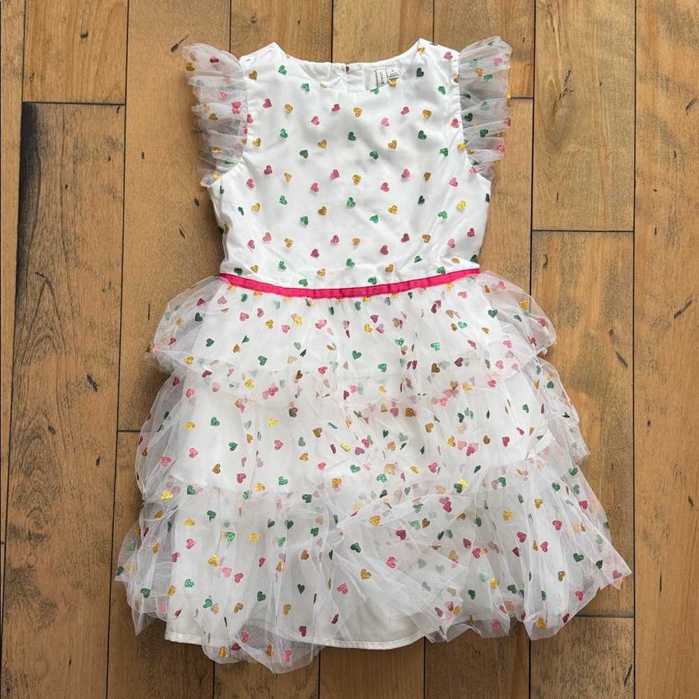 BNWT JANIE AND JACK Girls Heart Printed Tulle Dress Easter spring Mothers Day 12 - Picture 4 of 6